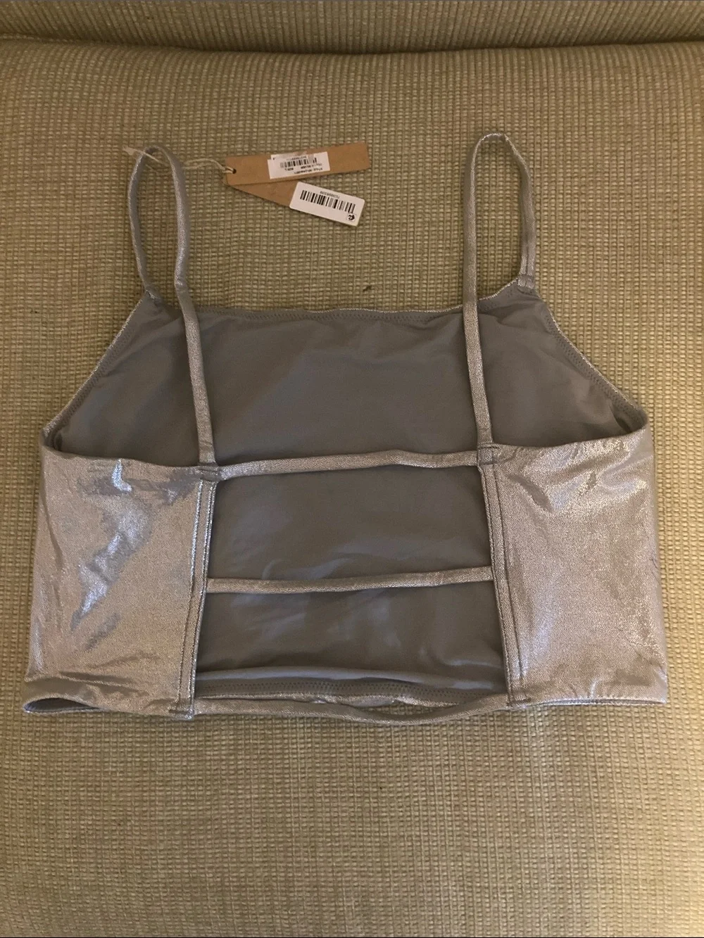 SKIMS metallic silver bikini top, L nwt